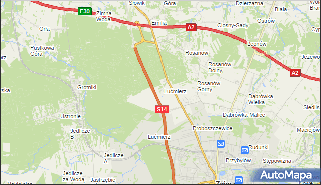 mapa Lućmierz-Las, Lućmierz-Las na mapie Targeo