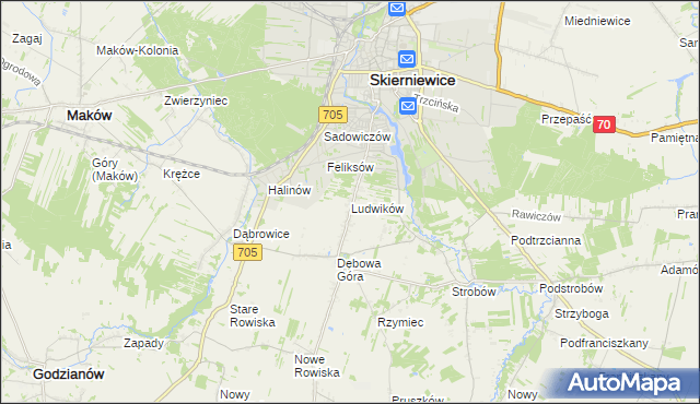 mapa Ludwików gmina Skierniewice, Ludwików gmina Skierniewice na mapie Targeo