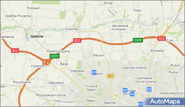 mapa Marysin gmina Jastków, Marysin gmina Jastków na mapie Targeo