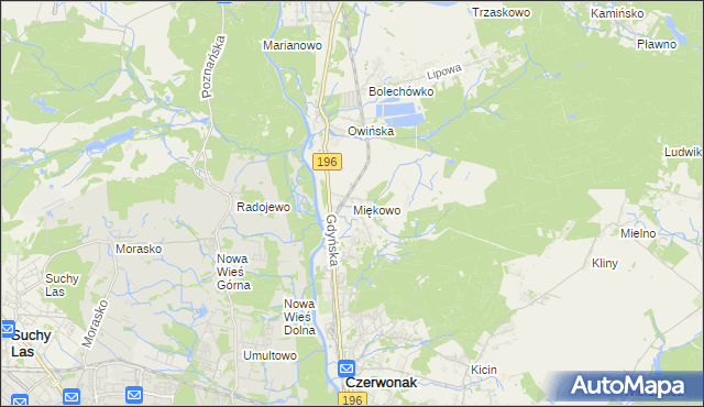 mapa Miękowo gmina Czerwonak, Miękowo gmina Czerwonak na mapie Targeo