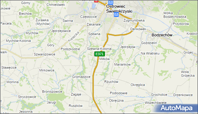 mapa Miłków gmina Bodzechów, Miłków gmina Bodzechów na mapie Targeo