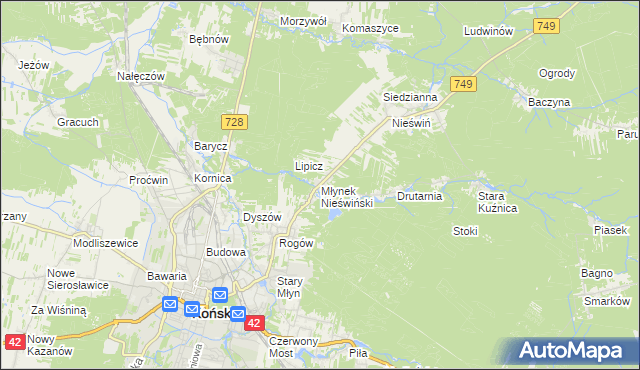 mapa Młynek Nieświński, Młynek Nieświński na mapie Targeo