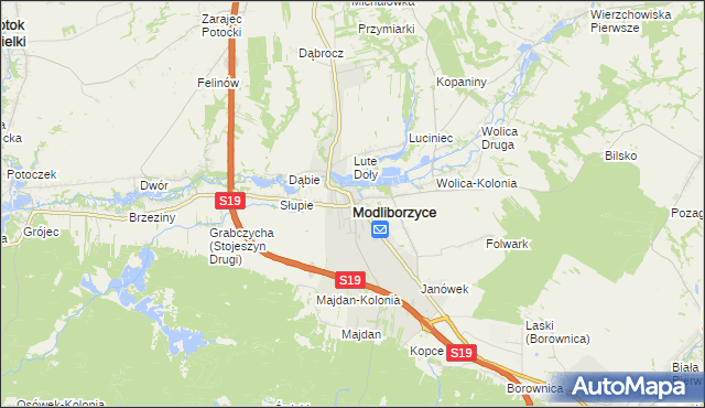 mapa Modliborzyce powiat janowski, Modliborzyce powiat janowski na mapie Targeo