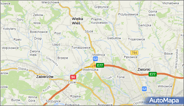 mapa Modlnica, Modlnica na mapie Targeo