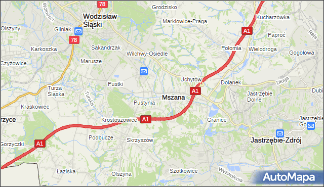 mapa Mszana powiat wodzisławski, Mszana powiat wodzisławski na mapie Targeo