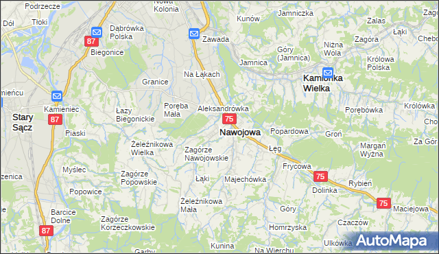 mapa Nawojowa, Nawojowa na mapie Targeo