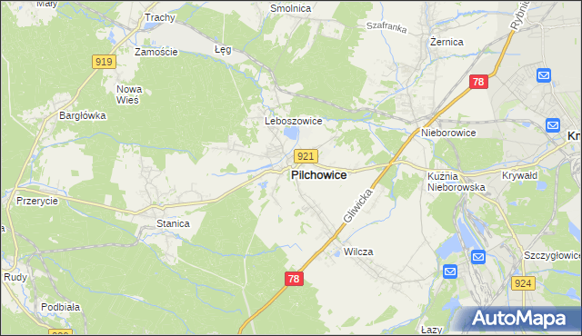 mapa Pilchowice powiat gliwicki, Pilchowice powiat gliwicki na mapie Targeo