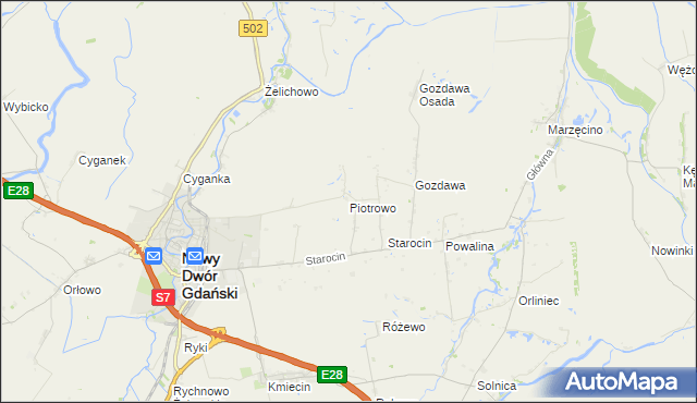 mapa Piotrowo gmina Nowy Dwór Gdański, Piotrowo gmina Nowy Dwór Gdański na mapie Targeo