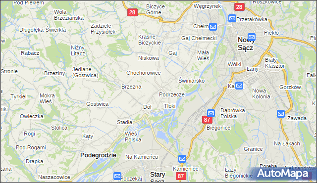 mapa Podrzecze gmina Podegrodzie, Podrzecze gmina Podegrodzie na mapie Targeo