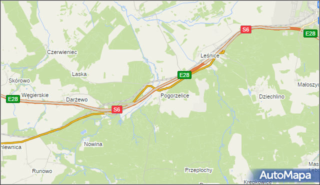 mapa Pogorzelice, Pogorzelice na mapie Targeo