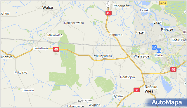 mapa Pokrzywnica gmina Reńska Wieś, Pokrzywnica gmina Reńska Wieś na mapie Targeo