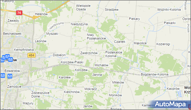 mapa Postękalice, Postękalice na mapie Targeo