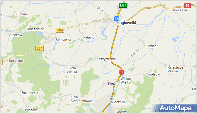 mapa Przystronie gmina Łagiewniki, Przystronie gmina Łagiewniki na mapie Targeo