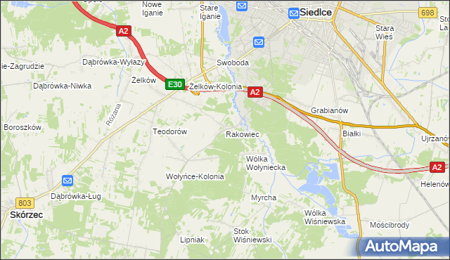 mapa Rakowiec gmina Siedlce, Rakowiec gmina Siedlce na mapie Targeo