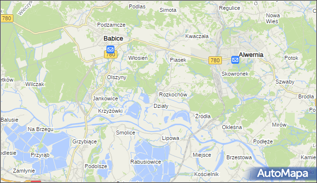 mapa Rozkochów gmina Babice, Rozkochów gmina Babice na mapie Targeo