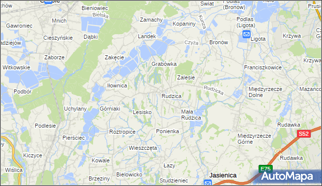 mapa Rudzica gmina Jasienica, Rudzica gmina Jasienica na mapie Targeo