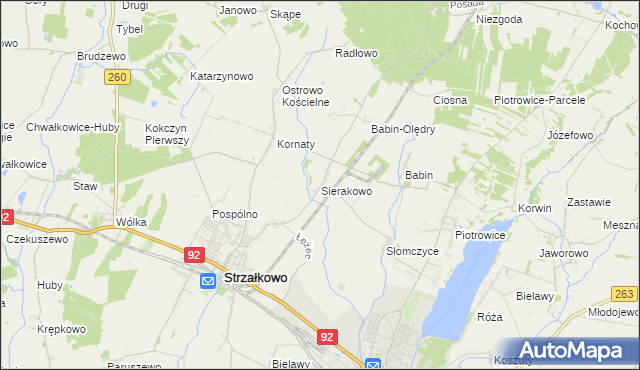 mapa Sierakowo gmina Strzałkowo, Sierakowo gmina Strzałkowo na mapie Targeo