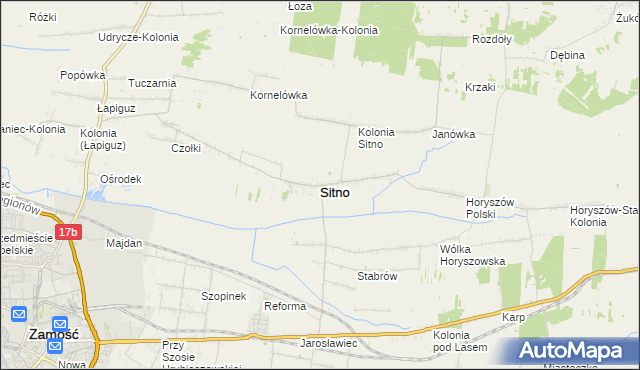 mapa Sitno powiat zamojski, Sitno powiat zamojski na mapie Targeo