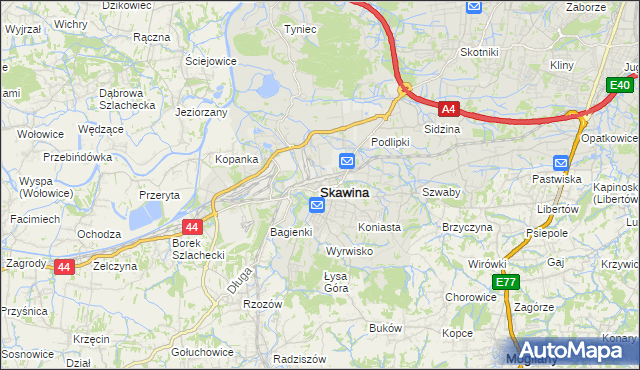 mapa Skawina, Skawina na mapie Targeo