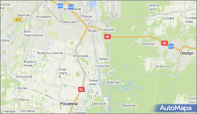 mapa Słowik gmina Poczesna, Słowik gmina Poczesna na mapie Targeo