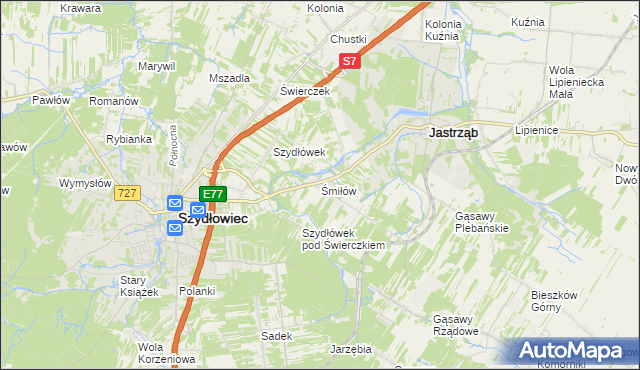mapa Śmiłów gmina Jastrząb, Śmiłów gmina Jastrząb na mapie Targeo