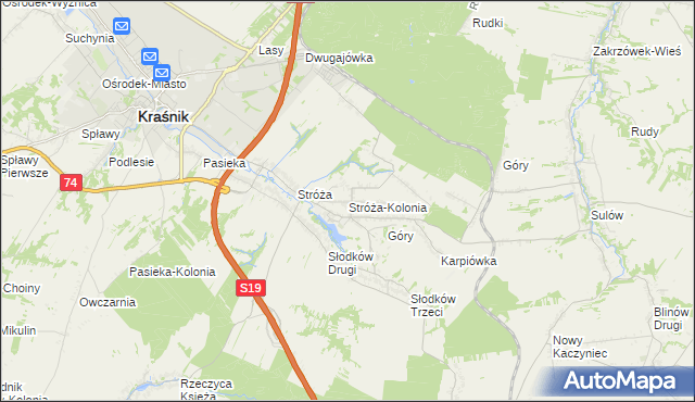 mapa Stróża-Kolonia, Stróża-Kolonia na mapie Targeo