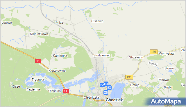 mapa Studzieniec gmina Chodzież, Studzieniec gmina Chodzież na mapie Targeo
