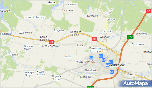 mapa Sudół gmina Jędrzejów, Sudół gmina Jędrzejów na mapie Targeo