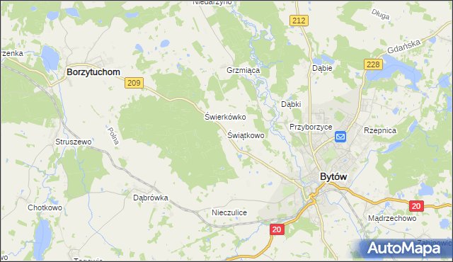 mapa Świątkowo gmina Bytów, Świątkowo gmina Bytów na mapie Targeo