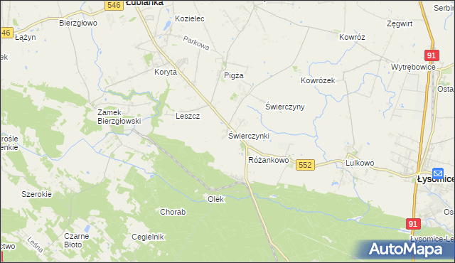 mapa Świerczynki gmina Łysomice, Świerczynki gmina Łysomice na mapie Targeo