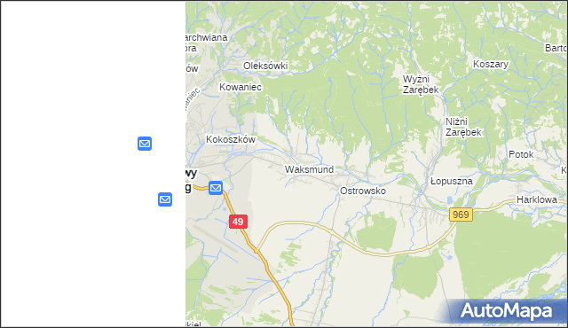 mapa Waksmund, Waksmund na mapie Targeo