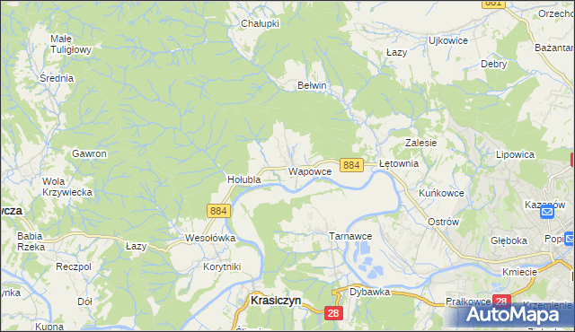 mapa Wapowce, Wapowce na mapie Targeo