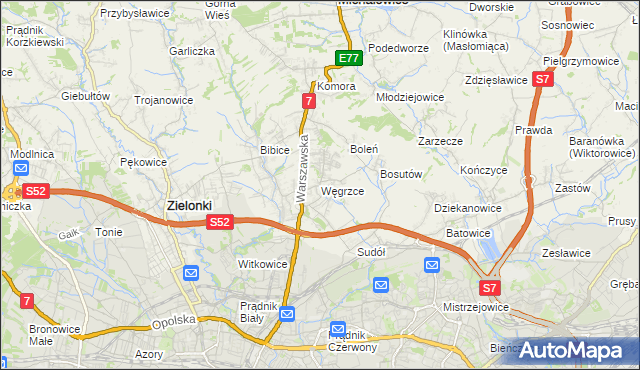 mapa Węgrzce gmina Zielonki, Węgrzce gmina Zielonki na mapie Targeo