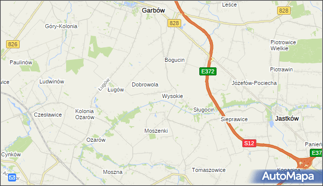 mapa Wysokie gmina Jastków, Wysokie gmina Jastków na mapie Targeo