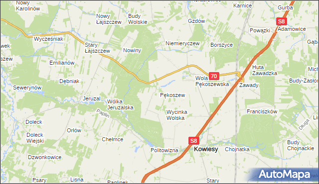 mapa Pękoszew, Pękoszew na mapie Targeo
