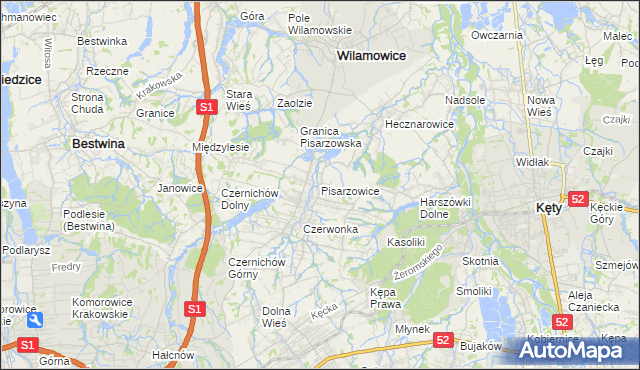 mapa Pisarzowice gmina Wilamowice, Pisarzowice gmina Wilamowice na mapie Targeo