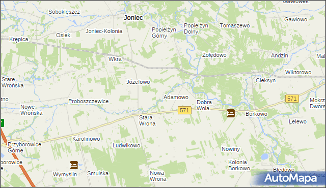 mapa Adamowo gmina Joniec, Adamowo gmina Joniec na mapie Targeo