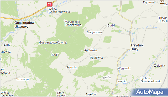 mapa Agatówka gmina Gościeradów, Agatówka gmina Gościeradów na mapie Targeo