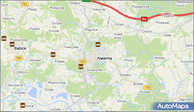 mapa Alwernia, Alwernia na mapie Targeo