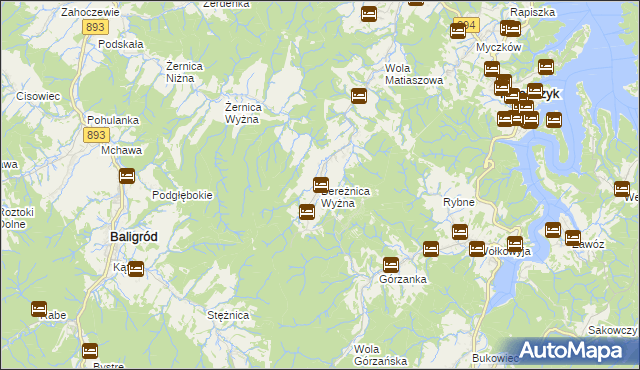 mapa Bereżnica Wyżna, Bereżnica Wyżna na mapie Targeo