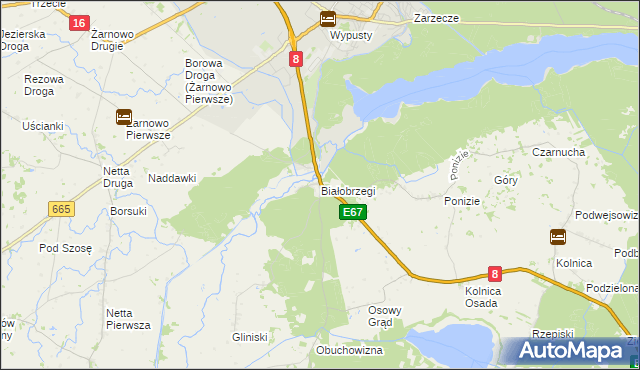 mapa Białobrzegi gmina Augustów, Białobrzegi gmina Augustów na mapie Targeo