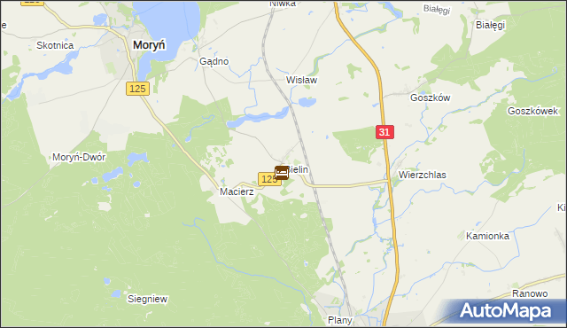 mapa Bielin gmina Moryń, Bielin gmina Moryń na mapie Targeo
