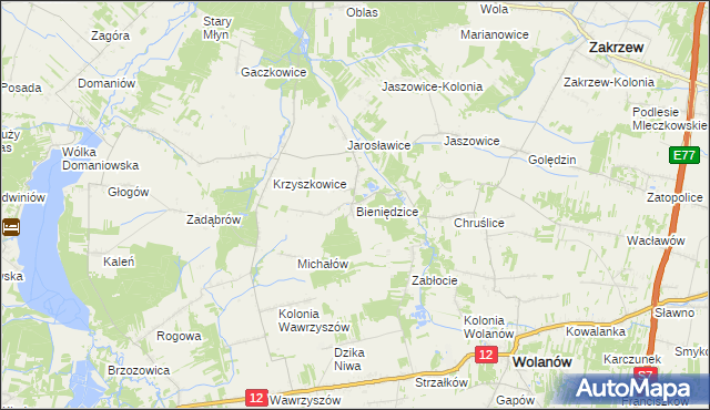 mapa Bieniędzice, Bieniędzice na mapie Targeo