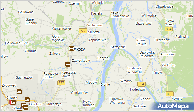 mapa Bożydar gmina Dwikozy, Bożydar gmina Dwikozy na mapie Targeo