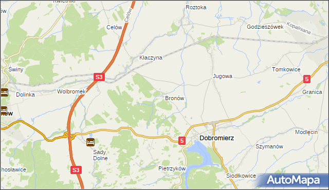 mapa Bronów gmina Dobromierz, Bronów gmina Dobromierz na mapie Targeo