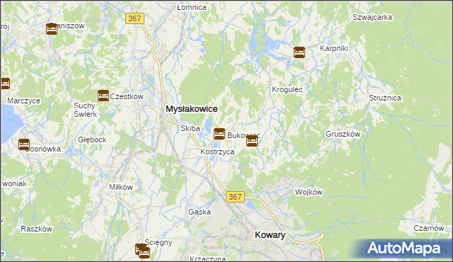 mapa Bukowiec gmina Mysłakowice, Bukowiec gmina Mysłakowice na mapie Targeo