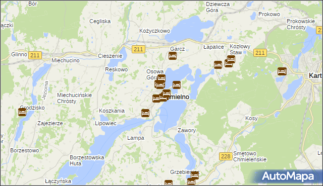 mapa Chmielno powiat kartuski, Chmielno powiat kartuski na mapie Targeo