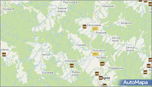 mapa Cisowiec gmina Baligród, Cisowiec gmina Baligród na mapie Targeo