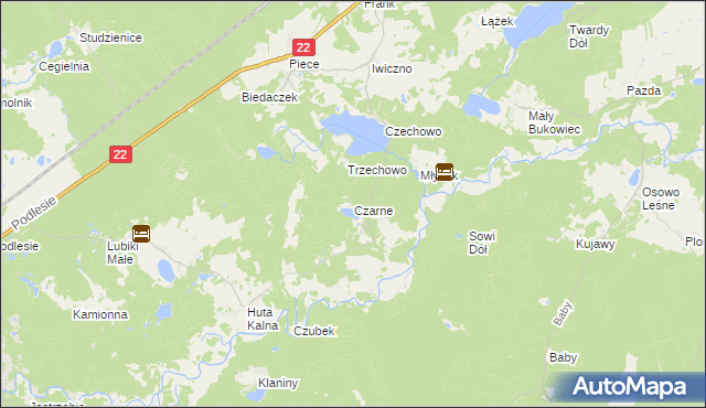 mapa Czarne gmina Kaliska, Czarne gmina Kaliska na mapie Targeo