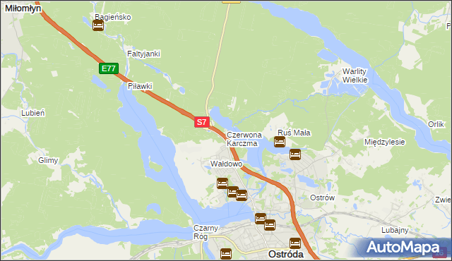 mapa Czerwona Karczma gmina Ostróda, Czerwona Karczma gmina Ostróda na mapie Targeo